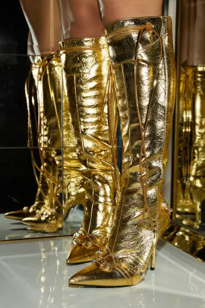 Adison Knee High Boots - Gold