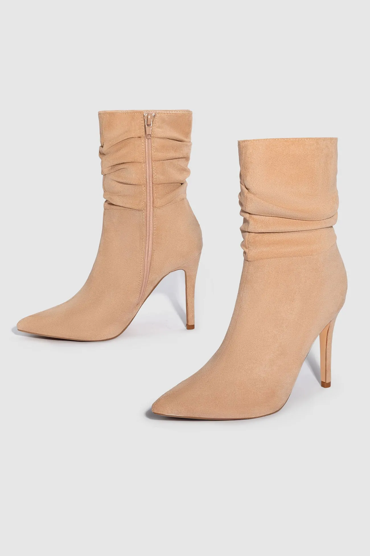 Amozae-Suede Pointed Toe Stiletto Mid-Calf Boots