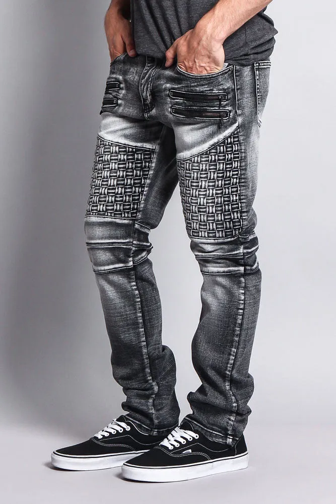 Basket Weave Biker Jeans