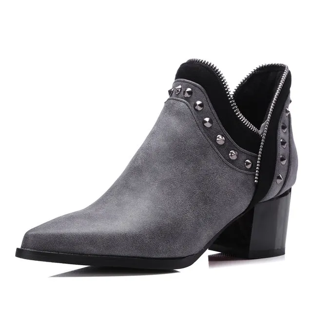 casual square heels ankle boots rivets