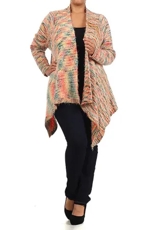 Colorful Asymmetric Open Front Plus Size Knitted Sweater