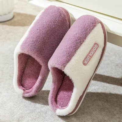 Cotton slippers for women winter home indoor home warm non-slip thick-soled confinement couple hair slippers autumn and winter shoes