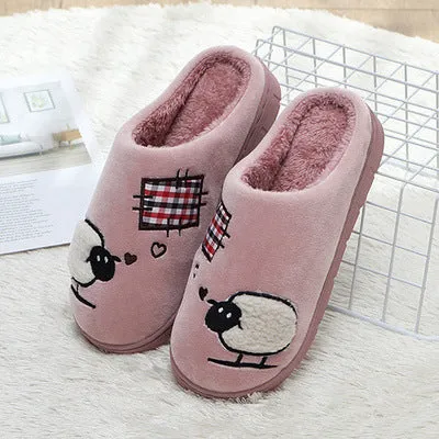 Cotton slippers for women winter home indoor home warm non-slip thick-soled confinement couple hair slippers autumn and winter shoes