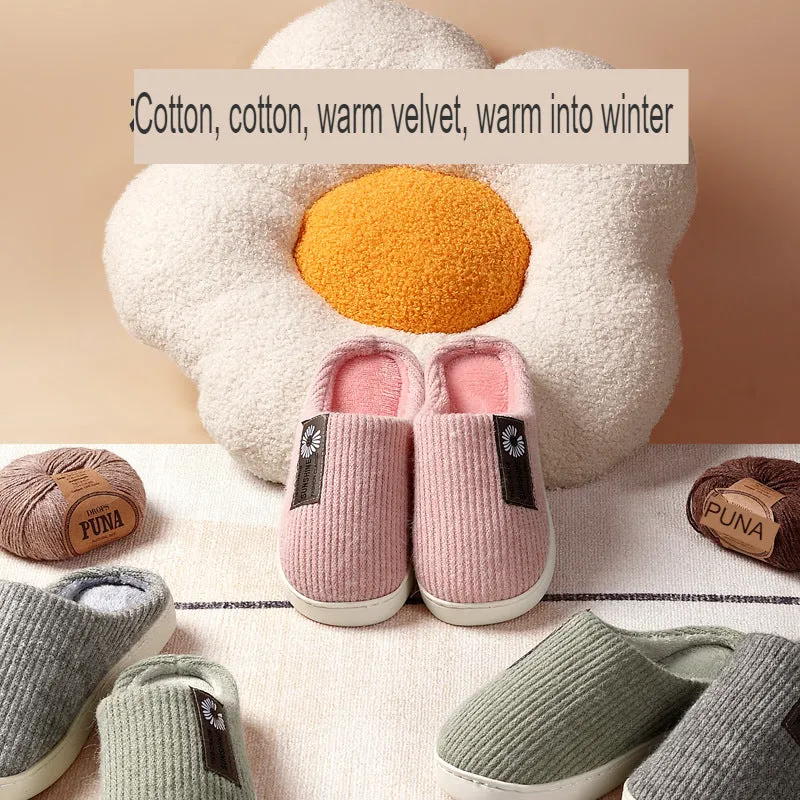 Cotton slippers for women winter home indoor home warm non-slip thick-soled confinement couple hair slippers autumn and winter shoes