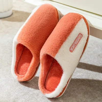 Cotton slippers for women winter home indoor home warm non-slip thick-soled confinement couple hair slippers autumn and winter shoes