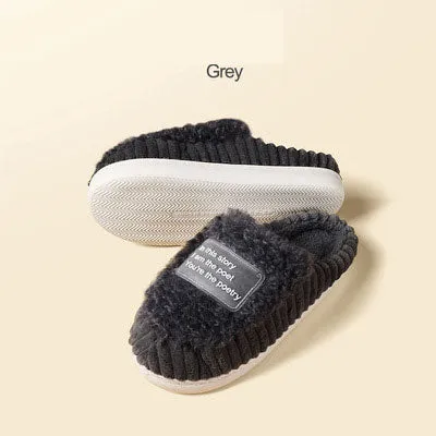 Cotton slippers for women winter home indoor home warm non-slip thick-soled confinement couple hair slippers autumn and winter shoes