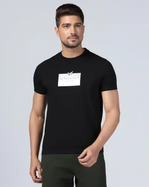 Crew Neck Black Printed T-Shirt - Foil