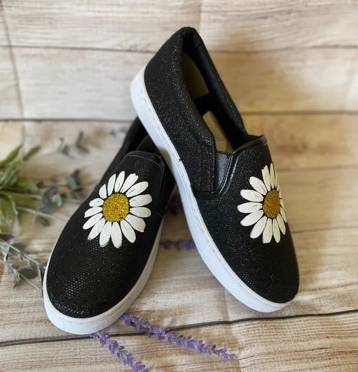 Daisy Flower glitter shoes | Daisy Flower shoes/Daisy sneakers