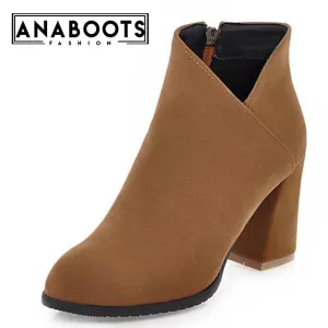 Flock High Heels Ankle Boots