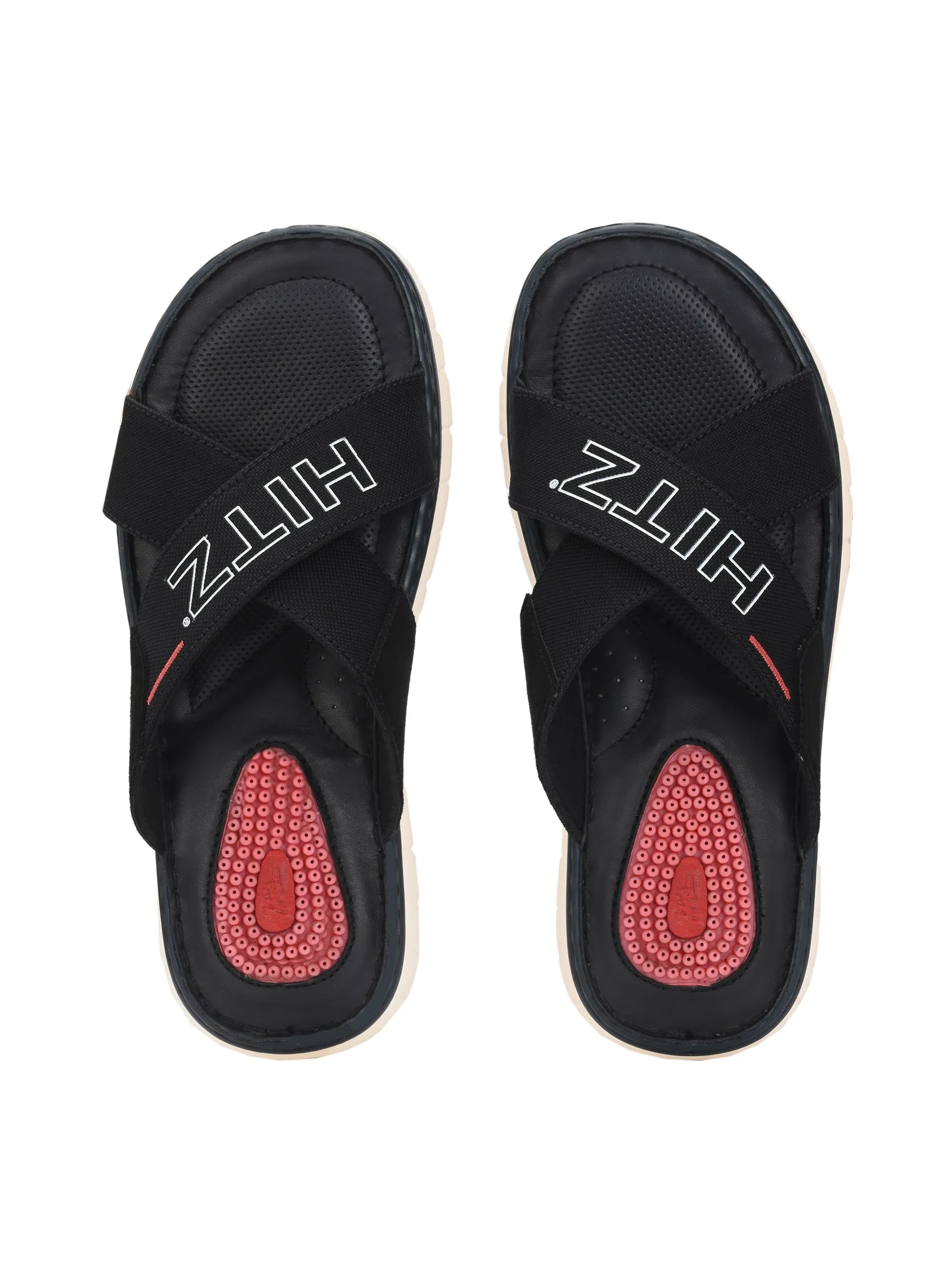 Hitz Men's Black Fabric Casual Slipper