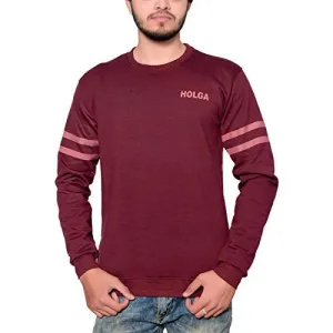 Holga Mens Regular Fit Full Sleeves Round Neck Casual Winters Sweatshirt in Maroon Color