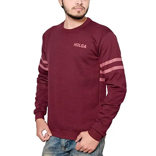 Holga Mens Regular Fit Full Sleeves Round Neck Casual Winters Sweatshirt in Maroon Color