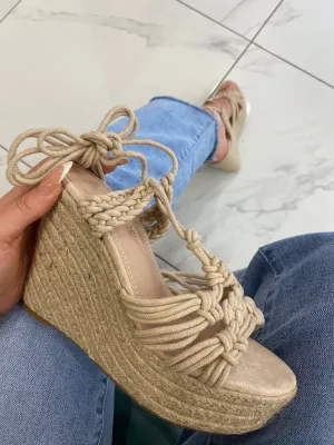 Kai Nude Tie Up Ankle Wedge Sandal