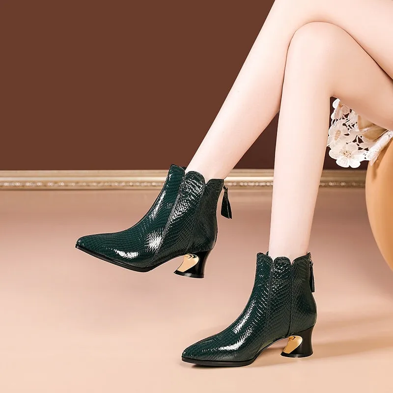 LuxeSnake Pointed Toe Slip On Ankle Boots