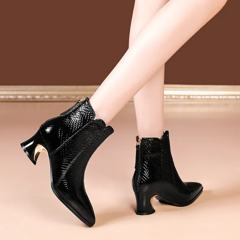 LuxeSnake Pointed Toe Slip On Ankle Boots