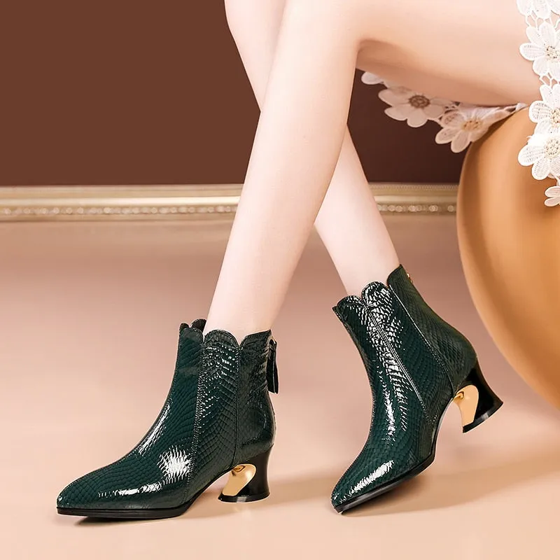 LuxeSnake Pointed Toe Slip On Ankle Boots