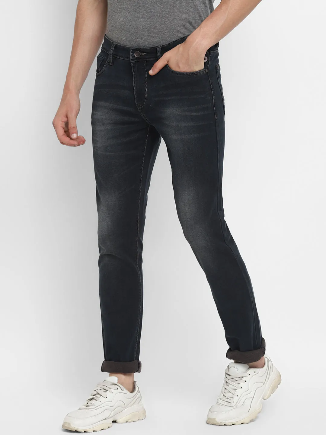 Navy Blue Cotton Stretch Narrow Fit Jeans