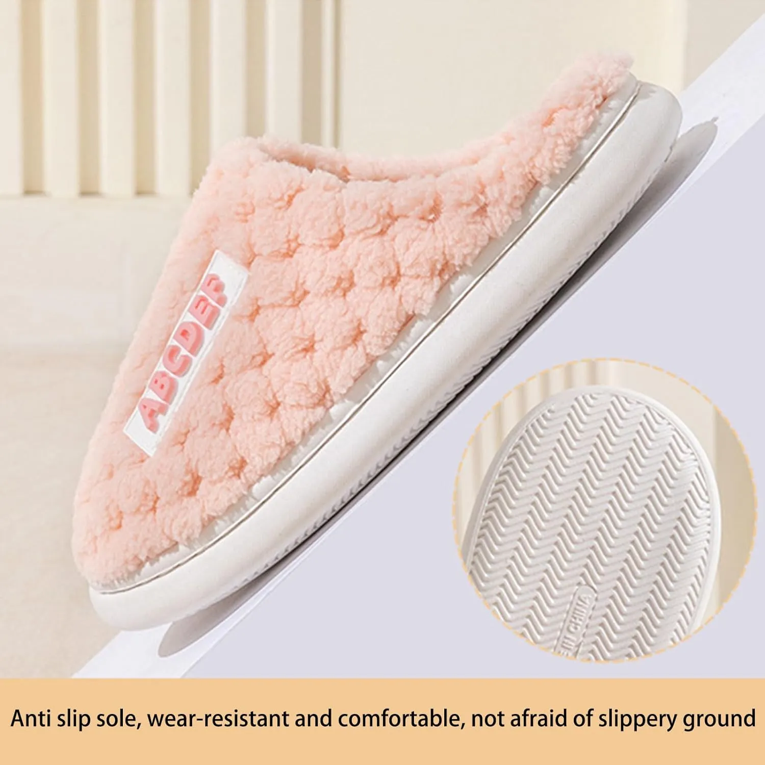 New Plus Velvet Cotton Slippers For Women, Autumn And Winter Home Indoor Warm Couple Home Rhombus Thick-Soled Anti-Slip Fur Slippers