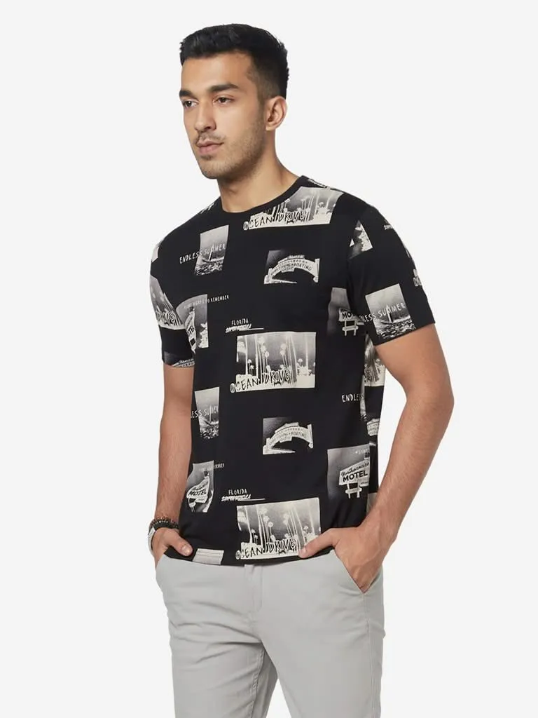 Nuon Black Printed Slim-Fit T-Shirt