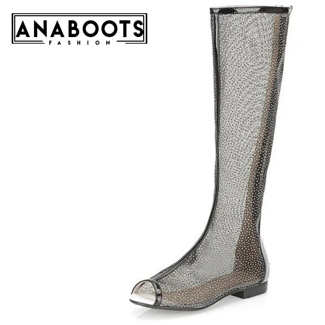 Peep Toe Air Mesh knee-high Boots