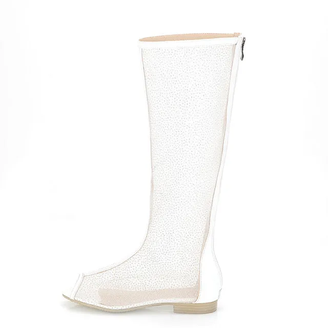 Peep Toe Air Mesh knee-high Boots