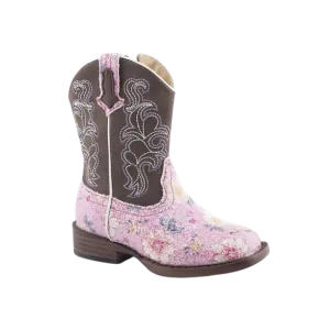 Roper Footwear Kid's Glitter Flower Western Snip Toe Boots