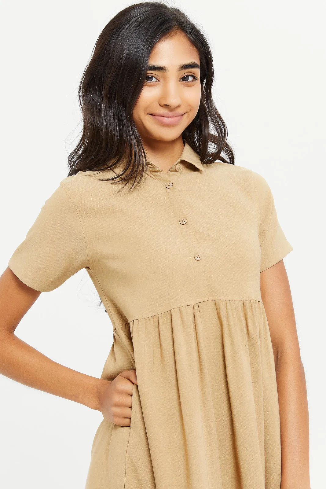 Senior Girls Beige Shirt Dress