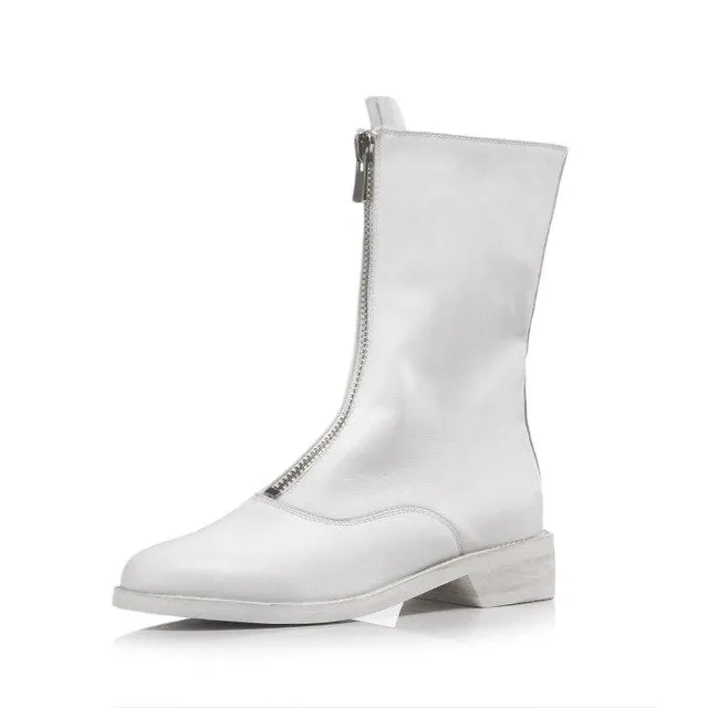 sheepskin genuine leather mid-calf boots