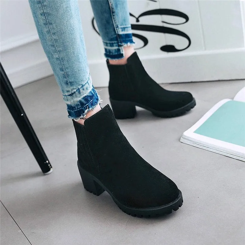 Square Heels Black Red Ankle Boots