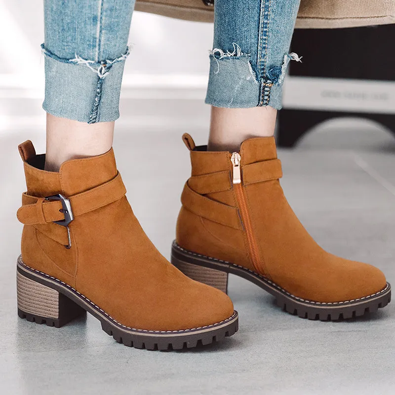 Square Heels Buckle Ankle Boots