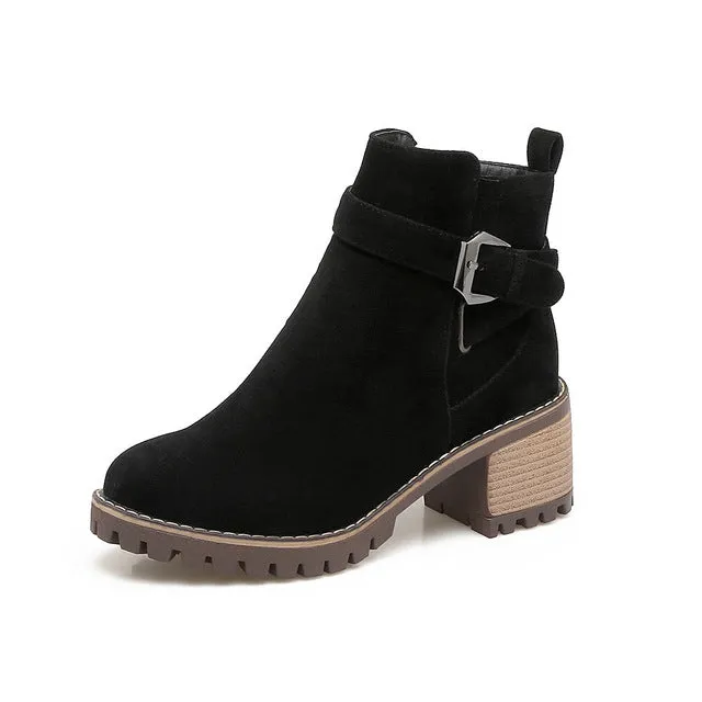 Square Heels Buckle Ankle Boots