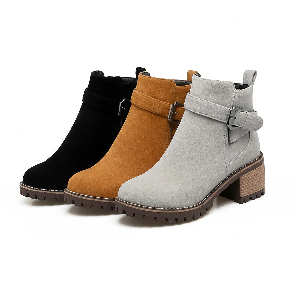 Square Heels Buckle Ankle Boots