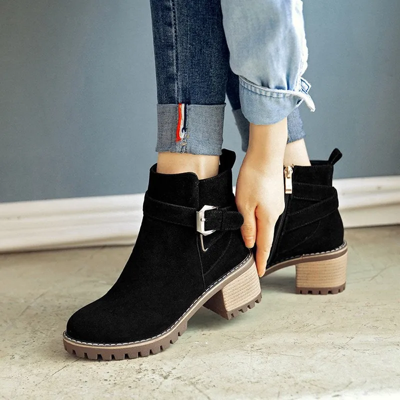 Square Heels Buckle Ankle Boots