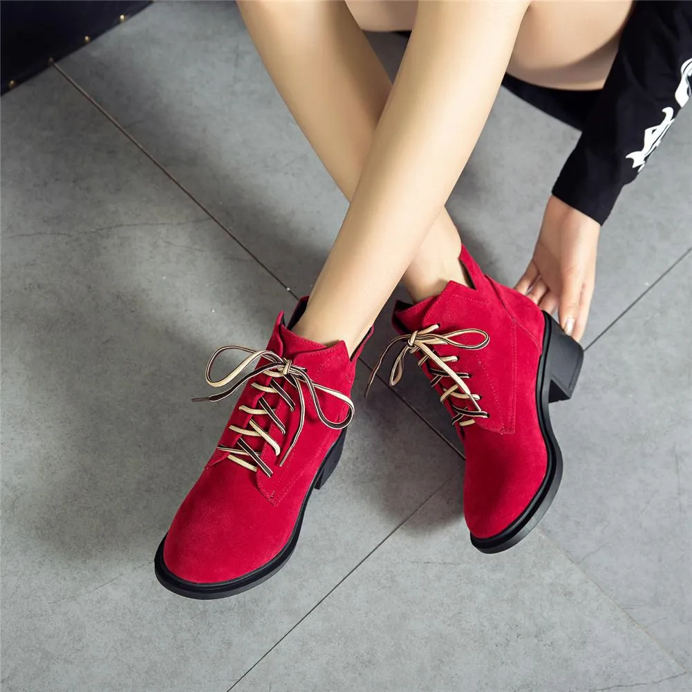 Square heels lace up Ankle Boots woman