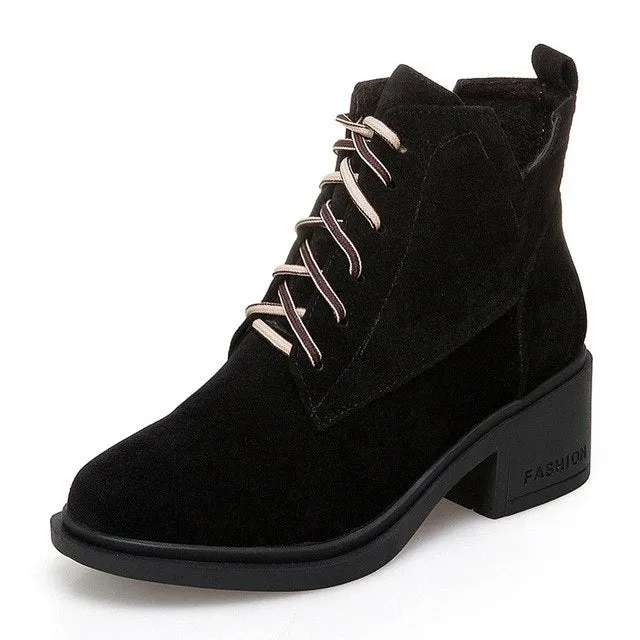 Square heels lace up Ankle Boots woman