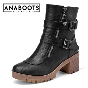 Winter female platform square heels martin boots