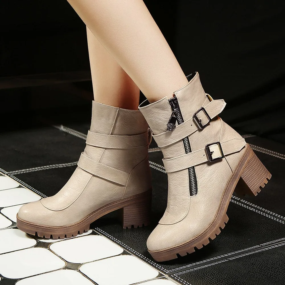 Winter female platform square heels martin boots