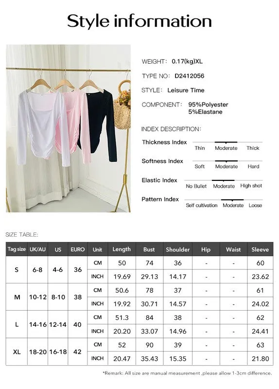 Women's Long Sleeve Square Neck Tops Slim