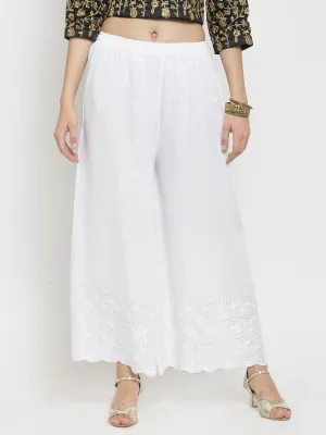 Women'S White Half Chikankari Rayon Sharara